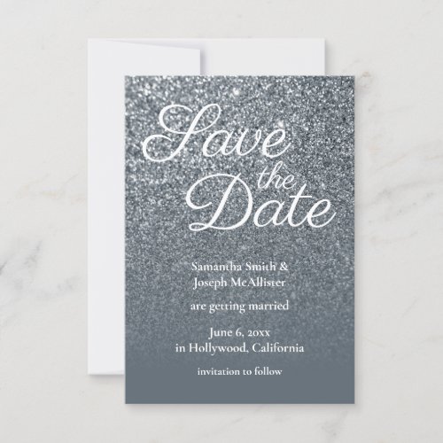 Grey Ombre Glitter Photo Save the Date Invitation