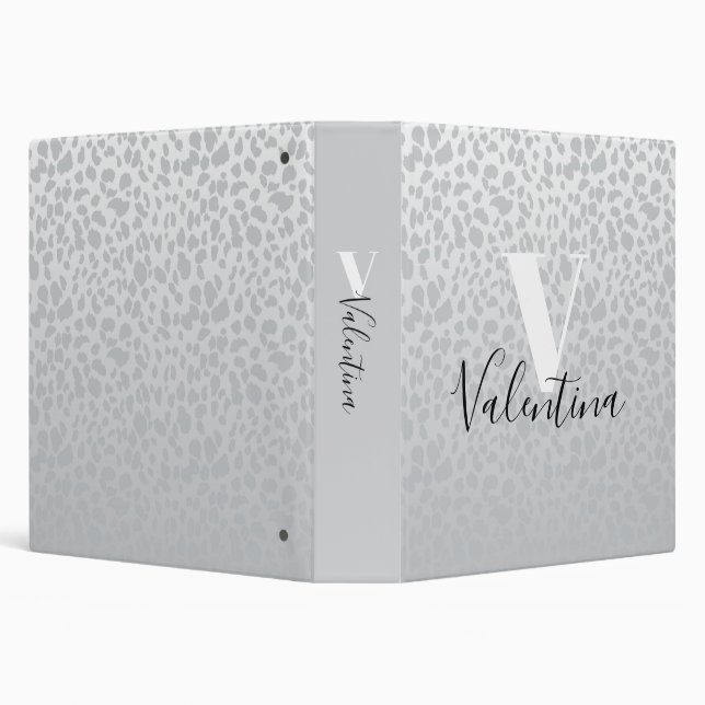 Grey Ombre Leopard Pattern Custom Monogram & Name 3 Ring Binder (Background)