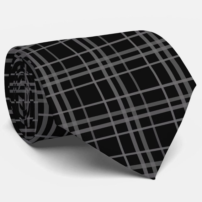 Grey On Black Tartan Plaid Pattern Design  Neck Tie (Creator Uploaded)