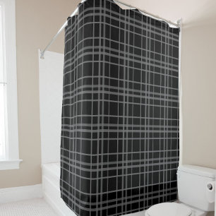 Grey On Black Tartan Plaid Pattern Design Shower Curtain