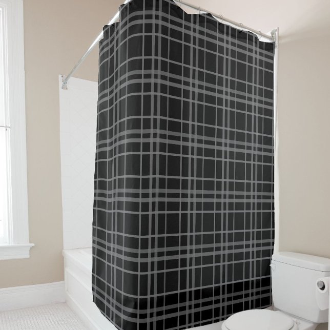 Grey On Black Tartan Plaid Pattern Design  Shower Curtain (Creator Uploaded)