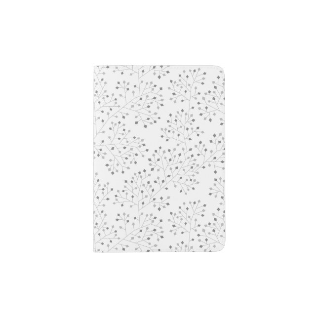Grey on white branching abstract plant pattern passport holder (Front)
