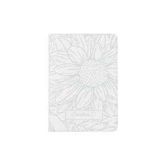 Grey on White Chrysanthemums with Name Passport Holder