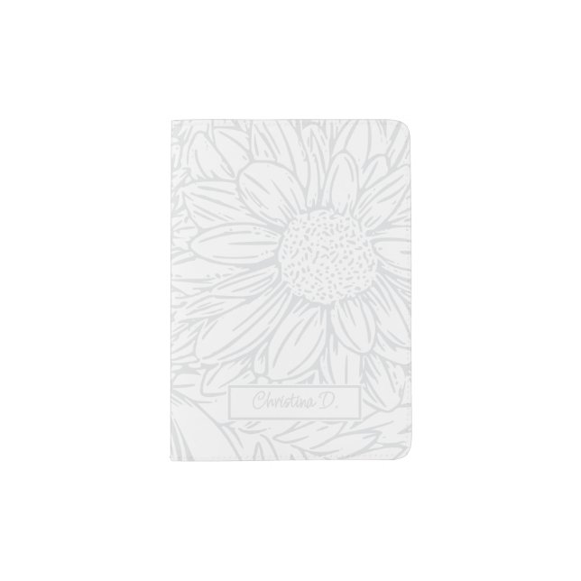 Grey on White Chrysanthemums with Name Passport Holder (Front)