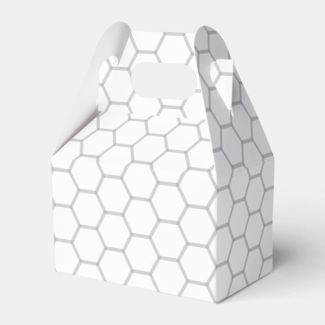 Grey on White Honeycomb Pattern Favor Boxes (Front Side)