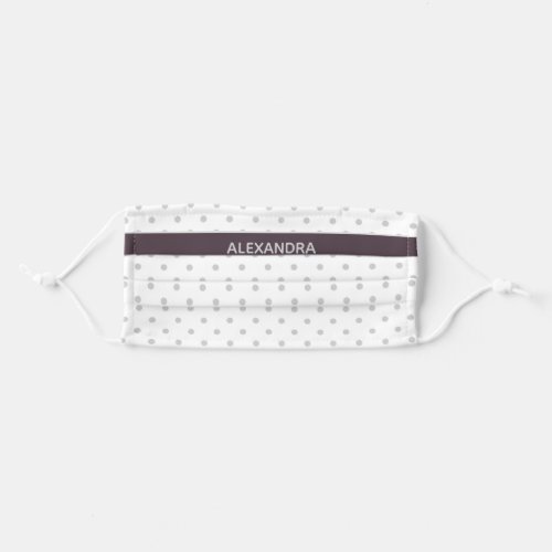 Grey on White Polka Dots with Dusty Plum Name Band Adult Cloth Face Mask
