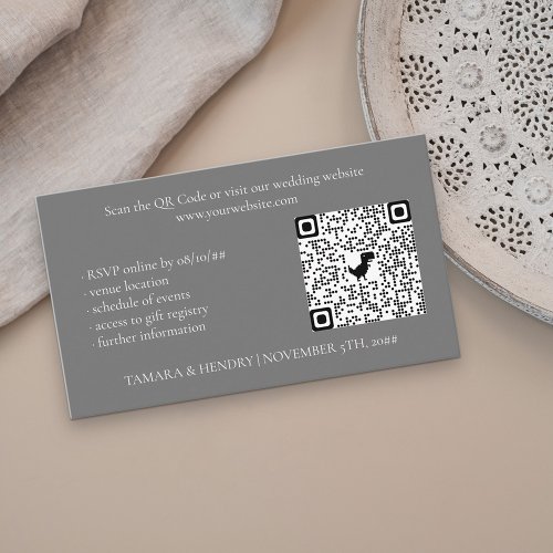 Grey Online RSVP QR Code Wedding Enclosure Card