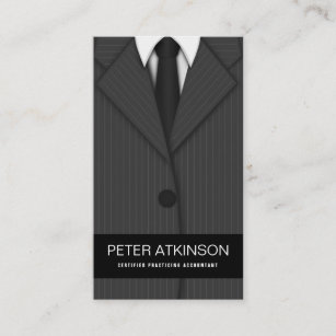 Grey or Gray Pinstripe Suit Vertical Accountant Business Card