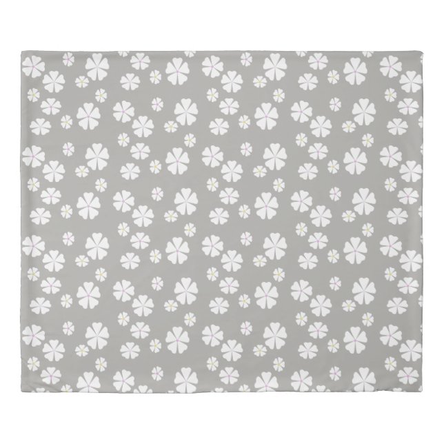 Grey or pink quilt with white flowers duvet cover (Front)
