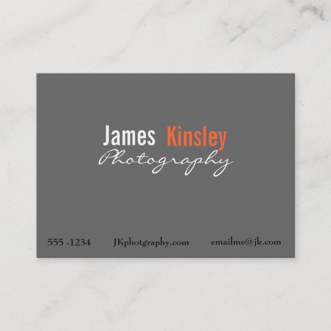 Grey, Orange and white photographer business card (Front)