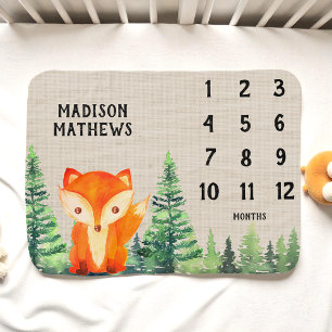 Grey Orange Baby Milestone Woodland Fox Blanket