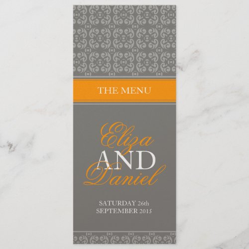 Grey &amp; orange banded wedding dinner menu