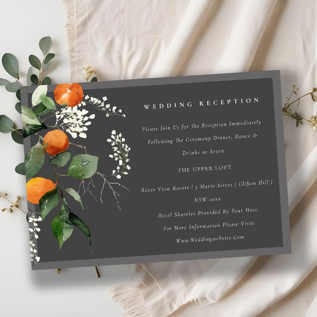 Grey Orange Blossom Botanical Wedding Reception Enclosure Card (Creator Uploaded)