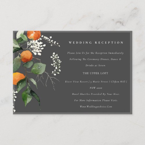 Grey Orange Blossom Botanical Wedding Reception Enclosure Card