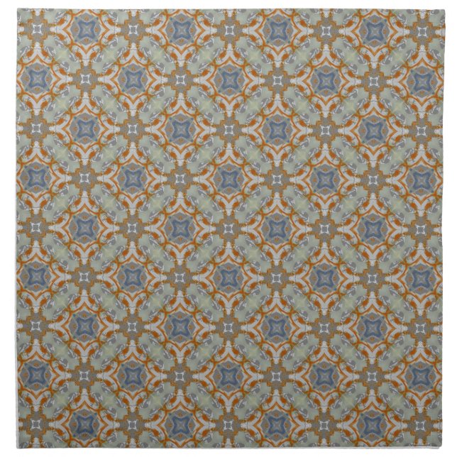 Grey, Orange, Blue Diamond Tiled Pattern Cloth Napkin (Front)
