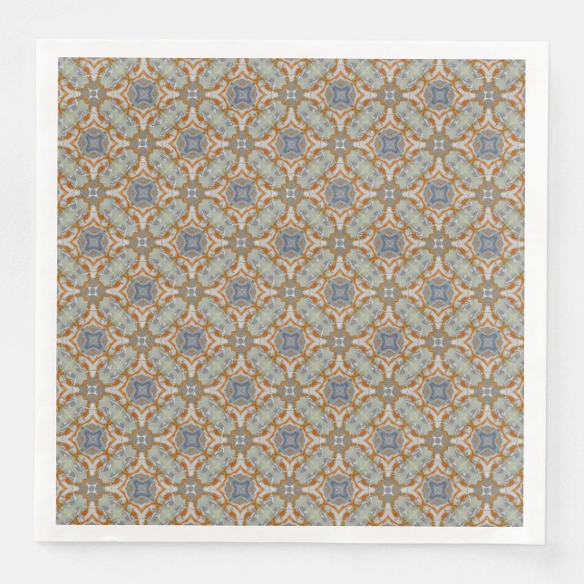 Grey, Orange, Blue Diamond Tiled Pattern Paper Dinner Napkins (Front)