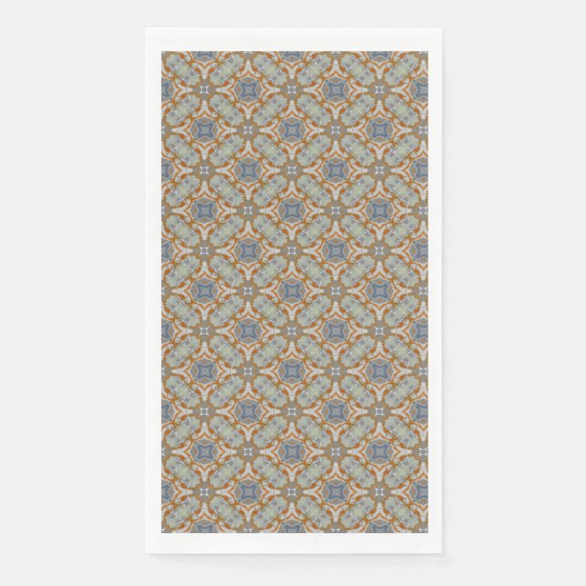 Grey, Orange, Blue Diamond Tiled Pattern Paper Guest Towels (Front)