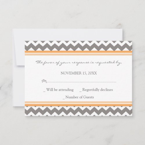 Grey Orange Chevron RSVP Wedding Card