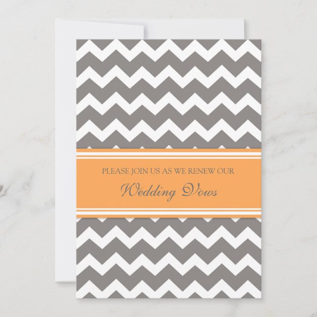 Grey Orange Chevron Wedding Vow Renewal Invitation (Front)
