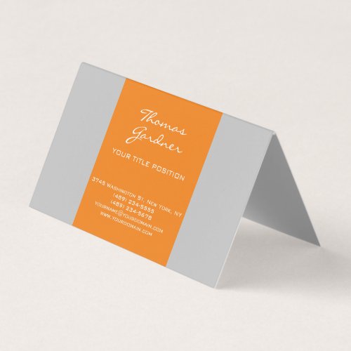 Grey Orange Handwriting Plain Creative Modern Business Card