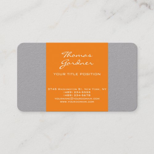 Grey Orange Handwriting Plain Creative Modern Business Card