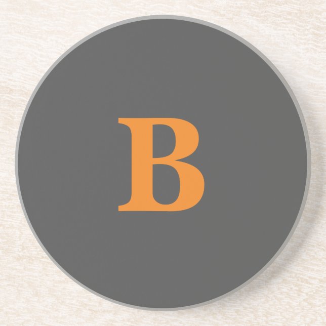 Grey orange modern monogrammed professional coaster (Front)