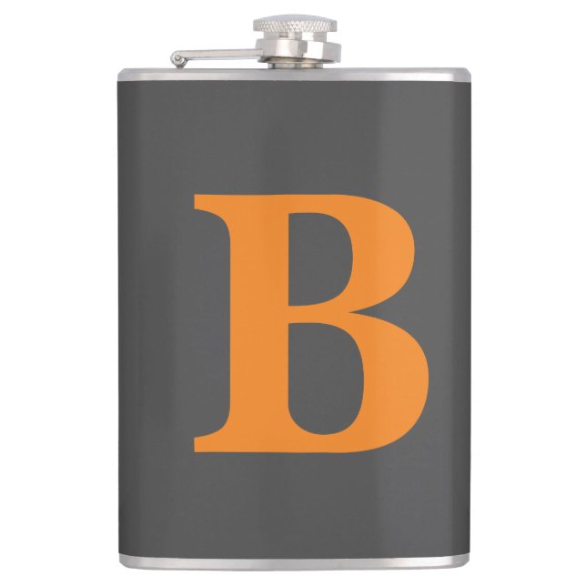 Grey orange modern monogrammed professional flask (Front)