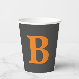 Grey orange modern monogrammed professional paper cups