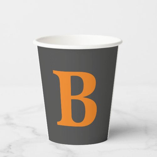 Grey orange modern monogrammed professional paper cups