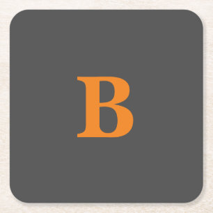 Grey orange modern monogrammed professional square paper coaster