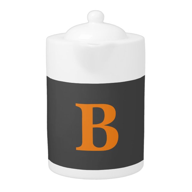Grey orange modern monogrammed professional teapot (Front)