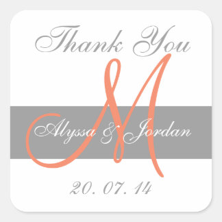 Grey Orange Monogram Names Wedding Favor Label