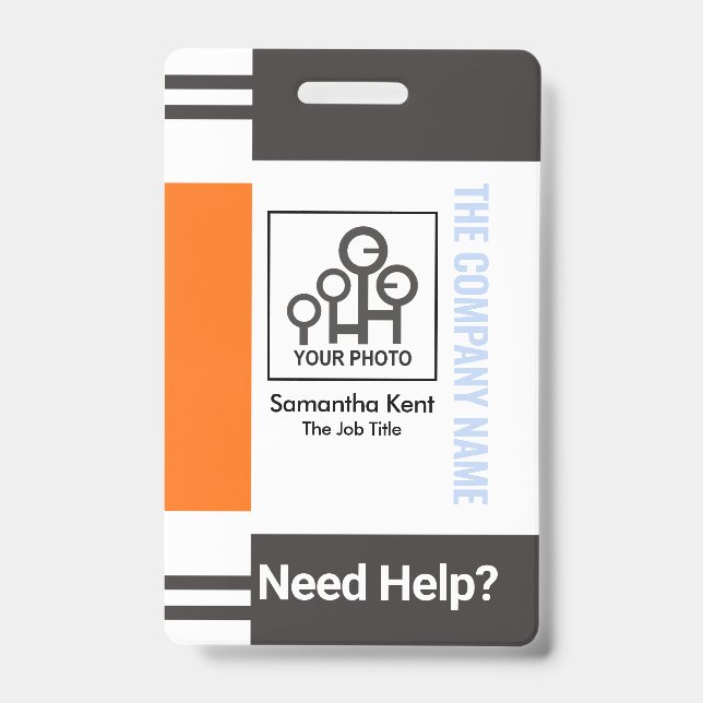 Grey Orange Stripe Column Photo Template Badge (Front)