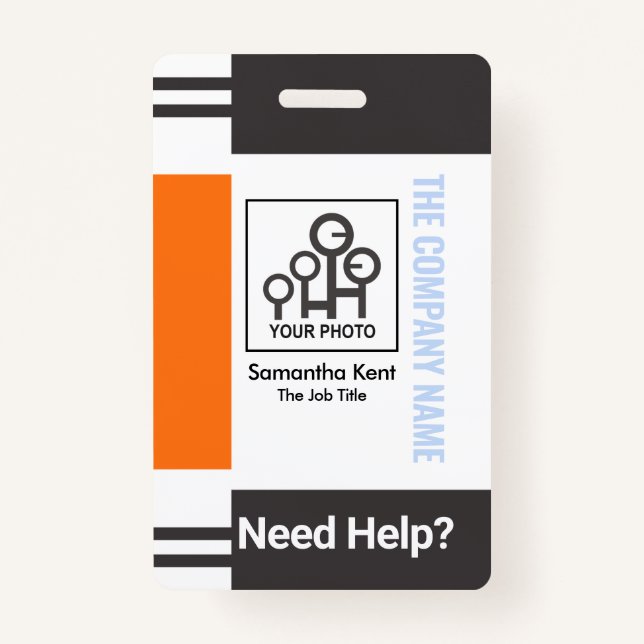 Grey Orange Stripe Column Photo Template Badge (Front)