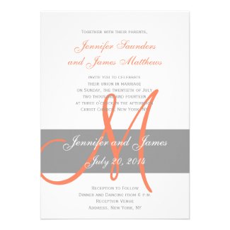 Grey Orange Wedding Invitation | Monogram Names