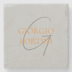 Grey Orange Your Name Initial Monogram Modern Stone Coaster
