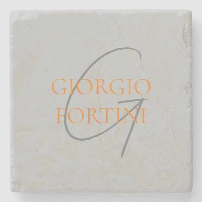 Grey Orange Your Name Initial Monogram Modern Stone Coaster (Front)
