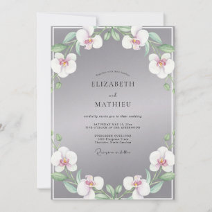 Grey Orchid Wreath Wedding Invitation