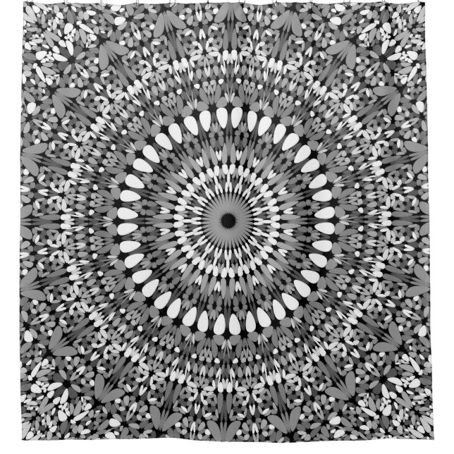 Grey Ornate Gravel Mandala Shower Curtain (Front)