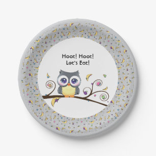 Grey Owl Baby Shower Gender-Neutral Woodland Paper Plates