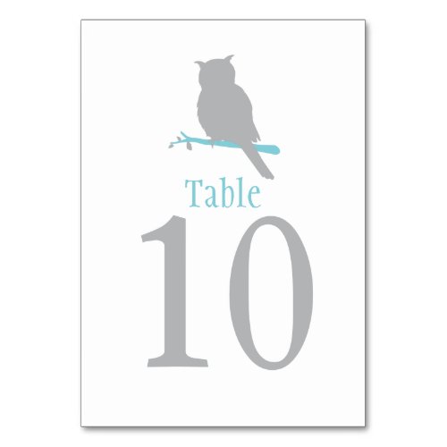 Grey owl bird wedding or occassion table number