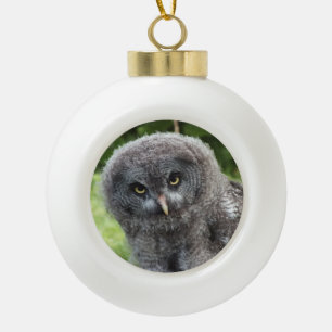GREY OWL   CERAMIC BALL CHRISTMAS ORNAMENT