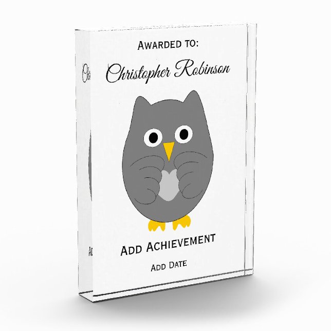 Grey Owl Design Personalised Acrylic Award (Left)