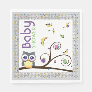 Grey Owl Gender-Neutral Baby Shower Moon Star Napkins