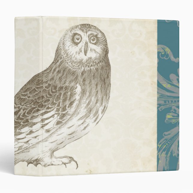 Grey Owl on Pattern Background 3 Ring Binder (Front/Spine)