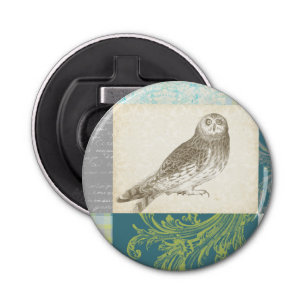 Grey Owl on Pattern Background Bottle Opener