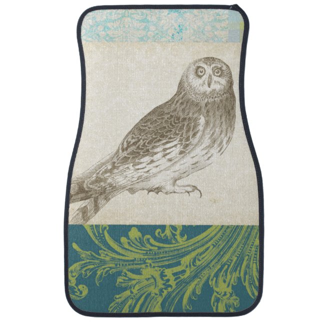 Grey Owl on Pattern Background Car Mat (Front)
