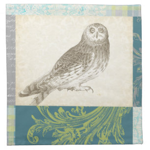 Grey Owl on Pattern Background Cloth Napkin
