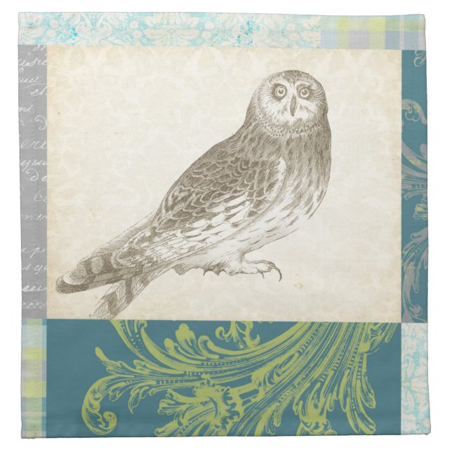 Grey Owl on Pattern Background Cloth Napkin (Front)