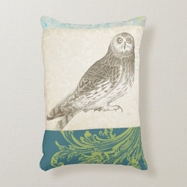 Grey Owl on Pattern Background Decorative Pillow (Front(Vertical))